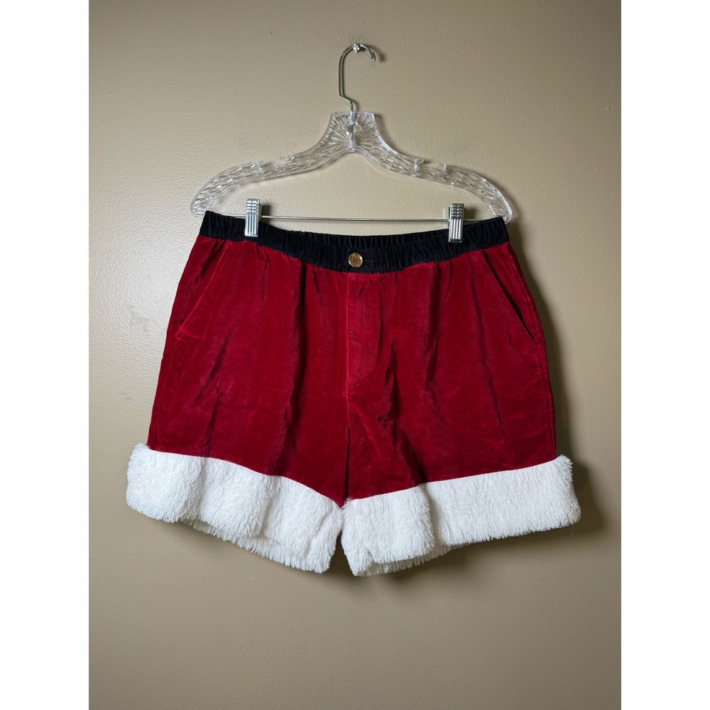 Chubbies Mens Red Claus Holiday Shorts Faux Fur Trim Large 5.5"